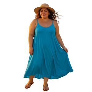 Torrid 2X Maxi Challis Trapeze Dress Bluebird NWT plus size coastal resort